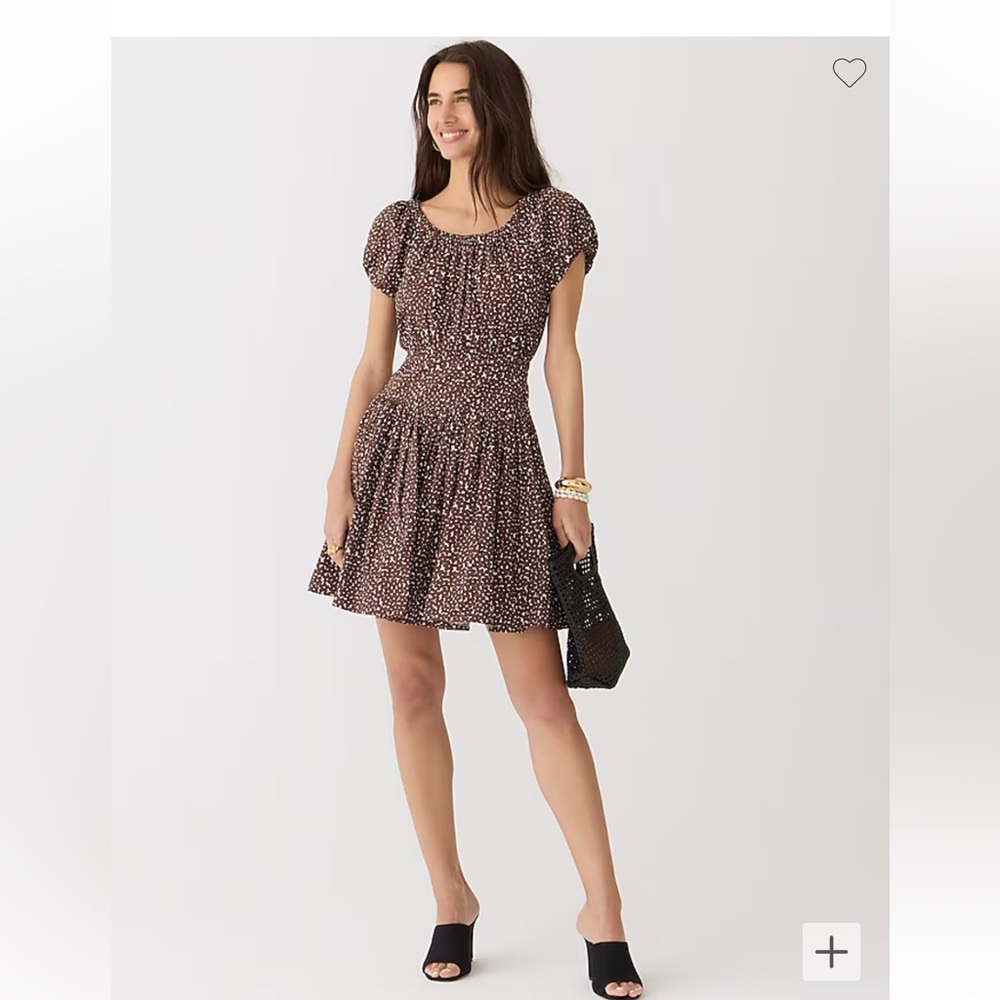 J. Crew Drop-waist cotton poplin mini dress in mocha floral size 2